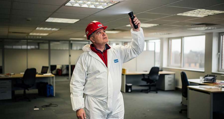Asbestos management survey being carried out in a Birmingham office building  