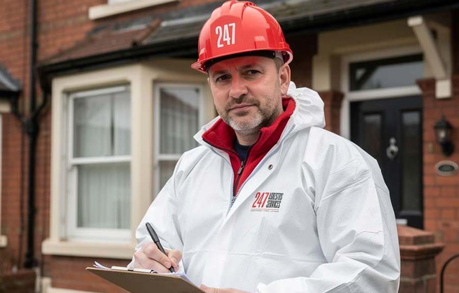 BOHS P402-qualified asbestos surveyor reviewing survey documentation in Birmingham