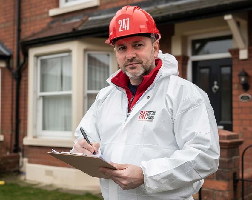 BOHS P402-qualified asbestos surveyor reviewing survey documentation in Walsall