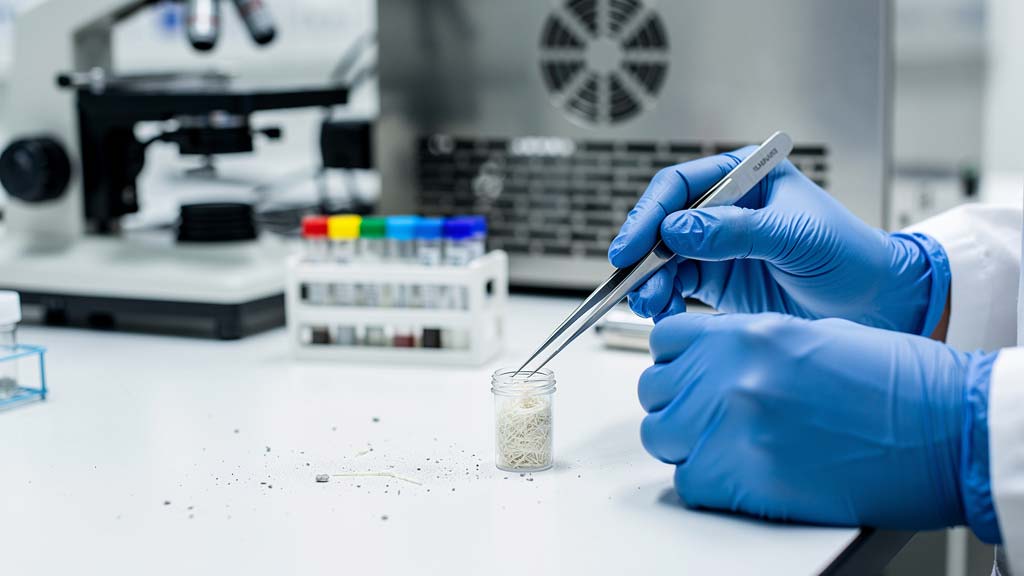 Asbestos bulk sample being prepared for analysis at a UKAS-accredited laboratory serving Walsall